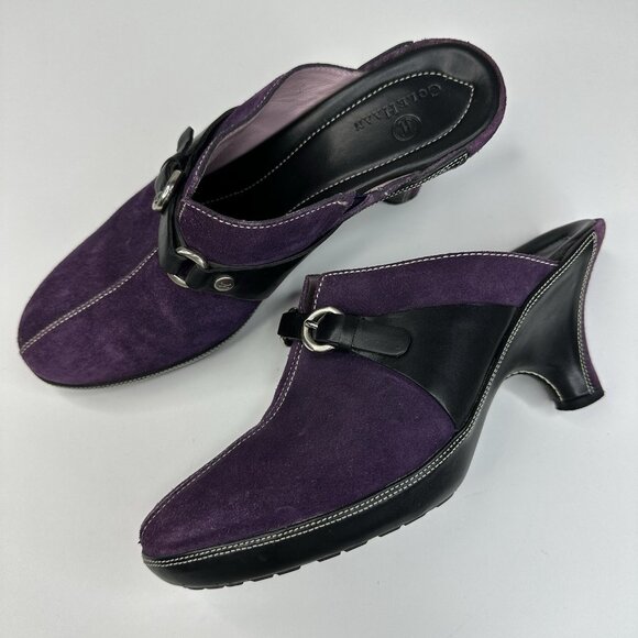 Cole Haan Women's Purple Jianna Buckle Suede Leather Clog Heels US 8 B - Picture 1 of 17